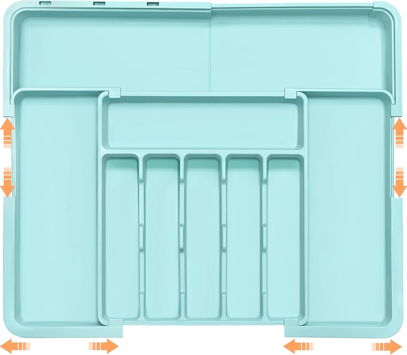 Spaclear Silverware Organizer Expandable Kitchen Utensil Drawer Organizer Large BPA Free Adjustable Cutlery Silverware Tray for Spoons Forks Knives Storage Divider for Kitchen Flatware 6-9 Slots Turquoise - Image 1